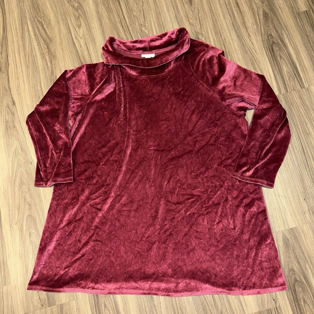 J. Jill Pure Jill Burgundy Velvet Velour‎ Long Sleeve Size XL Cowl neck Tunic